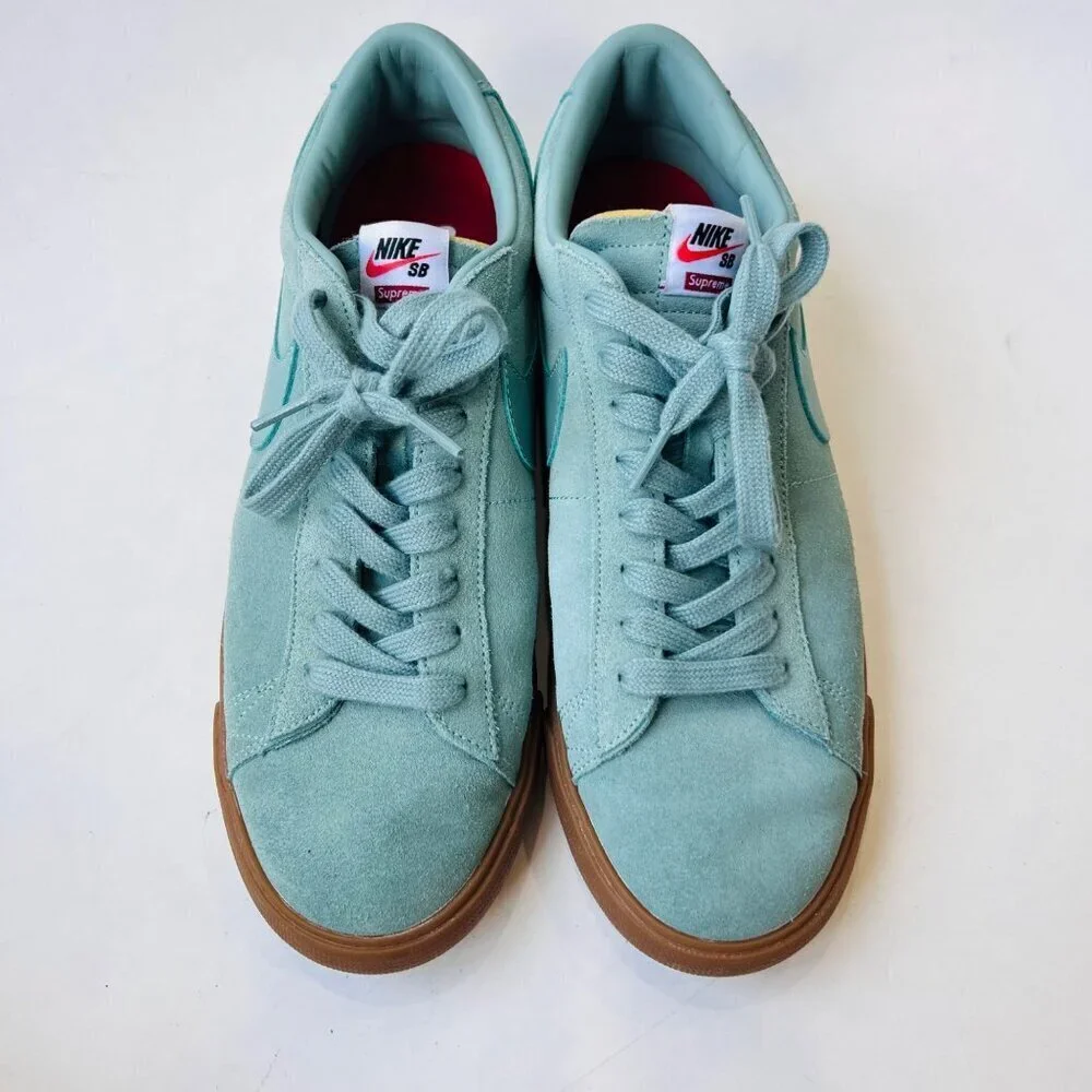 Nike x Supreme Blazer Low GT suede sneakers , blue/teal, Size 11 - Picture 3 of 13